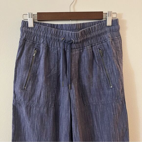 Athleta Women's Cabo Linen Textured Wide Leg Blue Stripe Pull On Pants Blue 0 - Picture 6 of 14